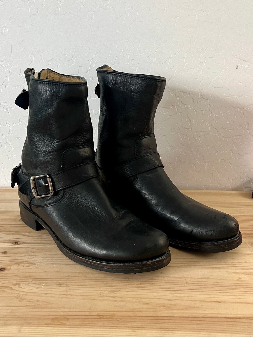 Frye Black Leather Engineer Boots